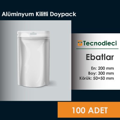 Aluminyum Kilitli Numune Poşeti Doypack 20x30 cm Körük 5+5 cm