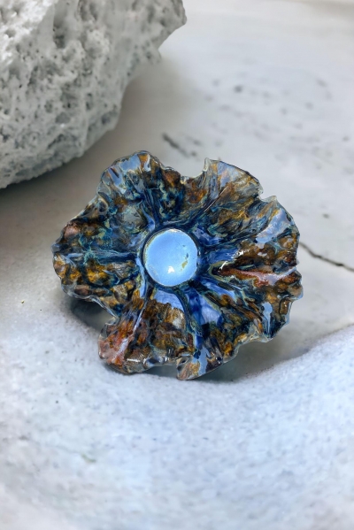 El yapımı Harmony flower Blue tabak